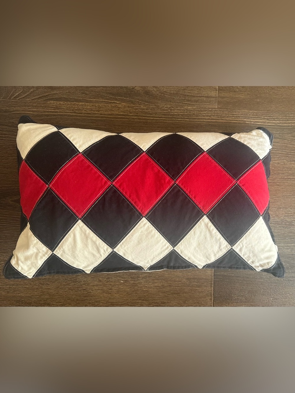 NAUTICA Argyle Patchwork Decorative Lumbar Pillow - Red, Navy & Cream